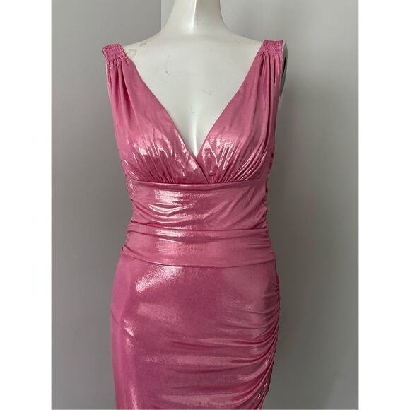 NWT Norma Kamali Shirred V-neck Asymmetric Tara Side Drape Gown Candy Pink Small - Picture 6 of 14